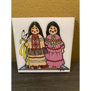 Native American Tile Cleo Teissedre Signed‎ STORYTELLER Art South West 1991 Art